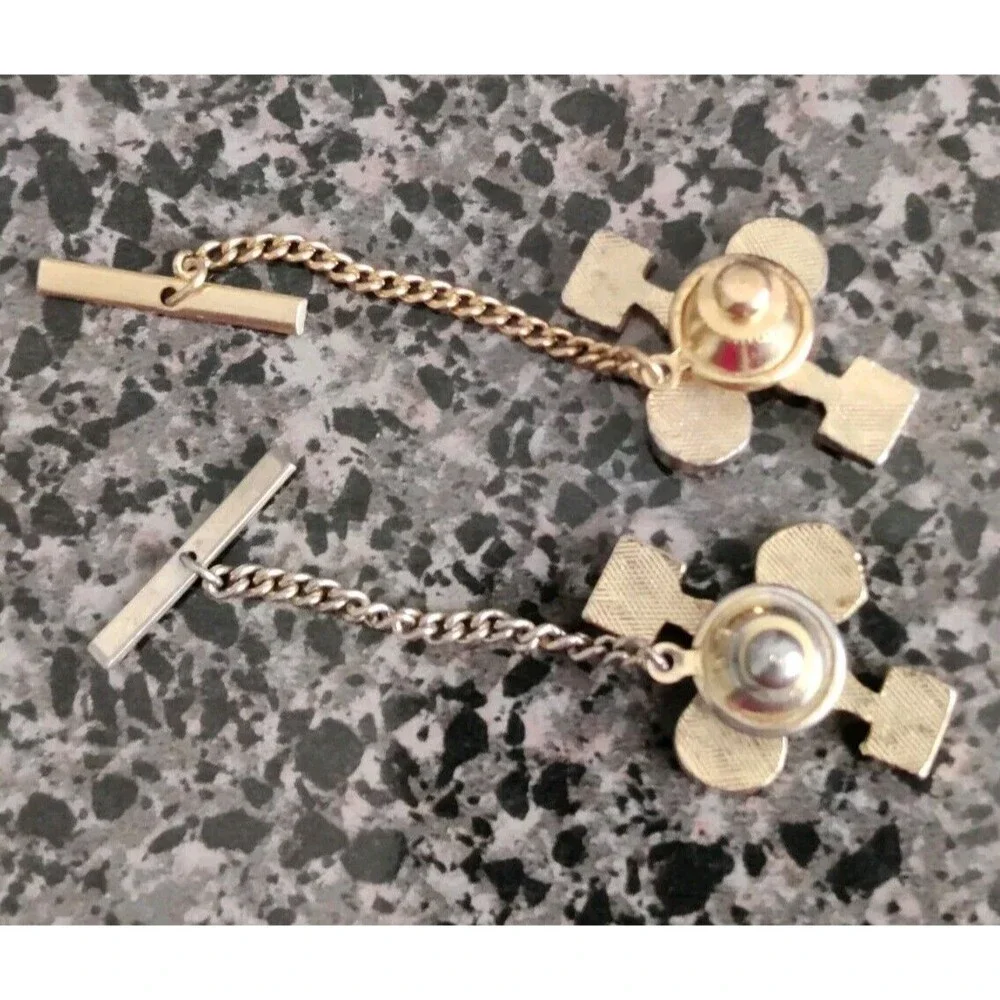 Lot Of 2 Vintage Space Satellite Tie Tack W Chain